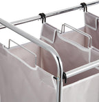 Amazon Basics 3-Bag Laundry Sorter with Removable Bags, Metal Frame, Washable, Locking Wheels, Gray