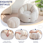 MAXYOYO Bean Bag Chair with Ottoman, Giant Pumpkin Lounge Chair for Adults | Oversized Bean Bag Chair with Footstool, Comfy and Lazy Lounge Boneless Chair for Dorm, Living Room, Bedroom, Beige