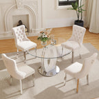 RGZ 39'' Modern Luxury Clear Glass Round Dining Table for 4-6, Glass Circle Top Kitchen Table with Elegant Silver Decorative Strips & White Silver Base, Dinner Table for Home, Living Room, Apartment