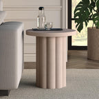 Henn&Hart 20'' Fluted Round End Table, Modern Side Table Ribbed Night Stand for Living Room, Office, Family Room, or Bedroom, Alder White