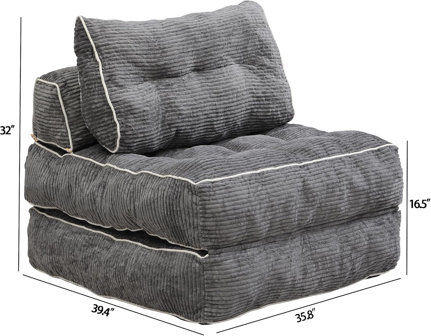 Convertible Foldable Sofa Bed with Pillow & Back Support, Portable Fold Out Floor Lounge for Living Room Bedroom, Dark Grey