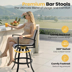 Pellebant 30" Aluminum Outdoor Bar Stools Set of 2, Sunbrella Swivel Patio Bar Height Bar Stools with Back & Footrest, Rust-Proof Patio Bar Stools for Deck Lawn Garden, White