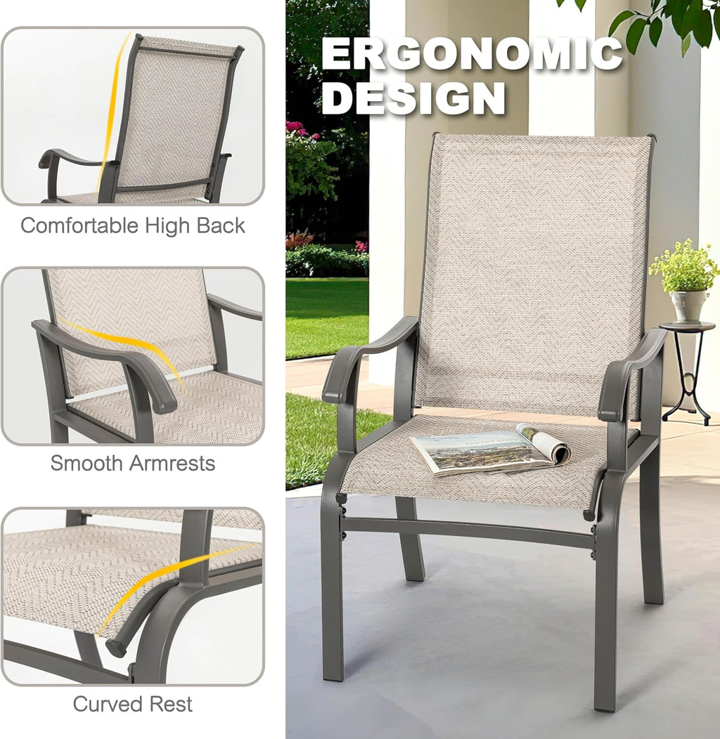 NUU GARDEN Patio Dining Chairs Set of 4, All Weather Textilene Patio Chairs,Powder-Coated Metal Frame Outdoor Patio Bistro Dining Chairs for Lawn Garden Backyard, Beige