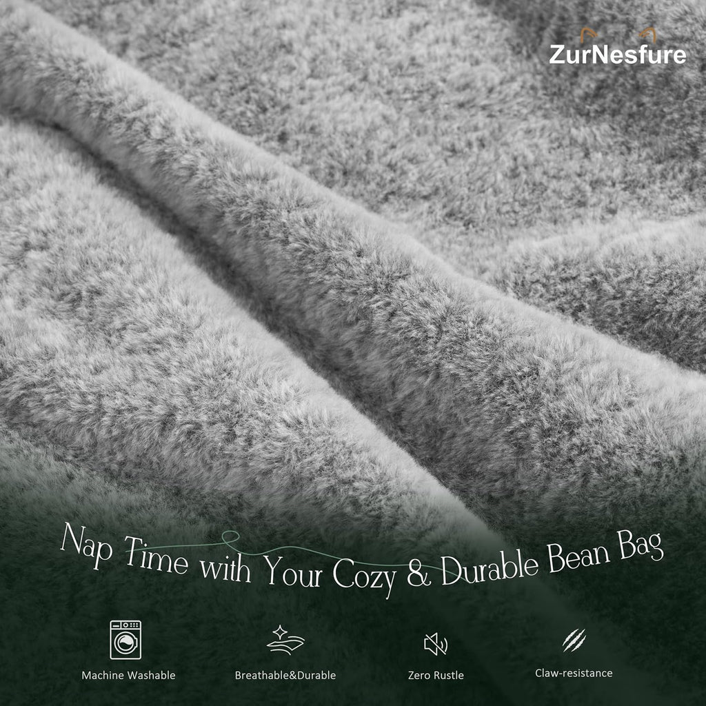 ZurNesfure Bean Bag Chair for Adults, 3FT Giant Bean Bag with Filler & Machine Washable Cover, Fluffy Bean Bag Chairs Oversized Beanbag Lounge Chair for Living Room, Bedroom Dorm (Grey, Medium)