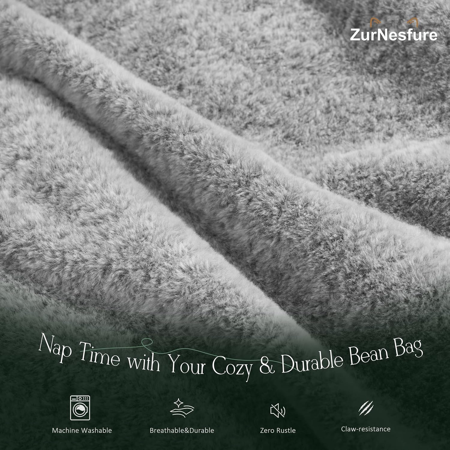 ZurNesfure Bean Bag Chair for Adults, 3FT Giant Bean Bag with Filler & Machine Washable Cover, Fluffy Bean Bag Chairs Oversized Beanbag Lounge Chair for Living Room, Bedroom Dorm (Grey, Medium)