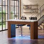 PAKASEPT 55" LED Bar Table with Smart RGB Lights,Faux Marble Counter Height Pub Dining Table,High Top Kitchen Island Table with Music Sync & Timer for Parties, Gatherings & Daily Use,White & Brown