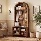 Tribesigns 70.8" Arched Coat Rack, 4-in-1 Hall Tree with Bench and Shoe Storage, Freestanding Coat Tree Rack with 4 Hooks & Adjustable Cubbies, for Mudroom, Entryway, Bedroom, Rustic Brown