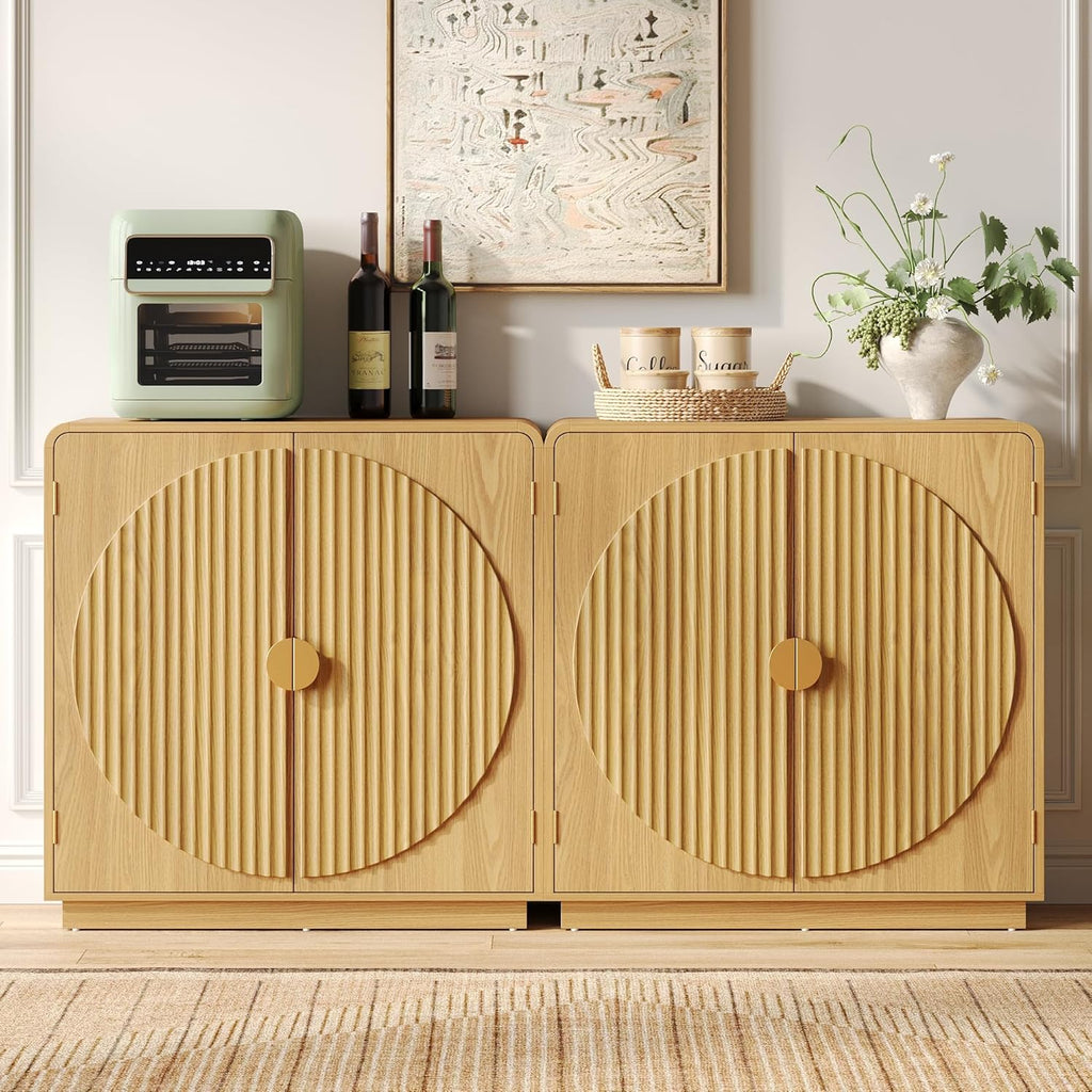 30.3" Modern Sideboard Buffet Cabinet w/ Storage & Fluted Arched Doors, Accent Storage Cabinet, Coffee Bar Buffet Console Table Credenza for Dining Room/Living Room/Entryway/Small Space, Natural Wood