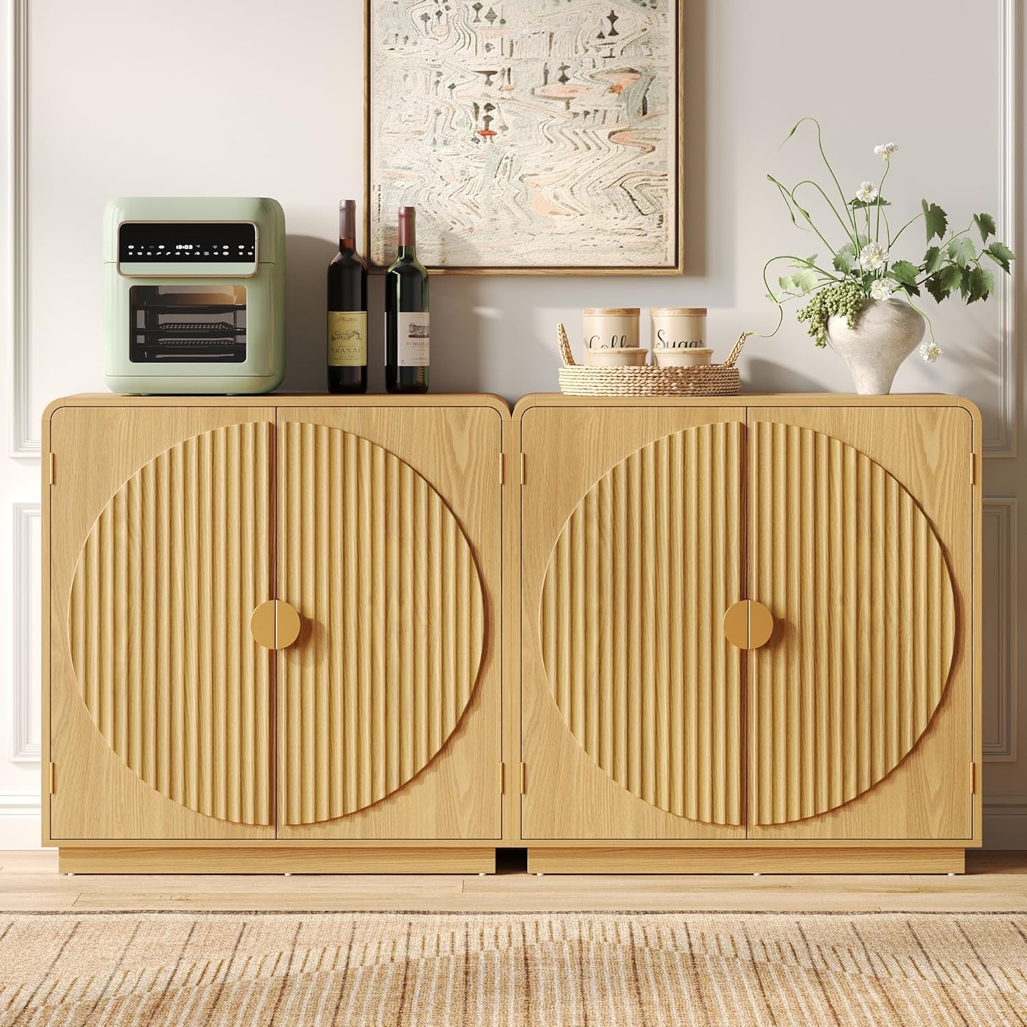 30.3" Modern Sideboard Buffet Cabinet w/ Storage & Fluted Arched Doors, Accent Storage Cabinet, Coffee Bar Buffet Console Table Credenza for Dining Room/Living Room/Entryway/Small Space, Natural Wood