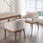 RIVOVA Mid-Century Modern Beige Dining Chairs Set of 8, Linen Upholstered Kitchen Dining Room Chairs with Natural Wood Legs, Curved Backrest Armchairs, Beige