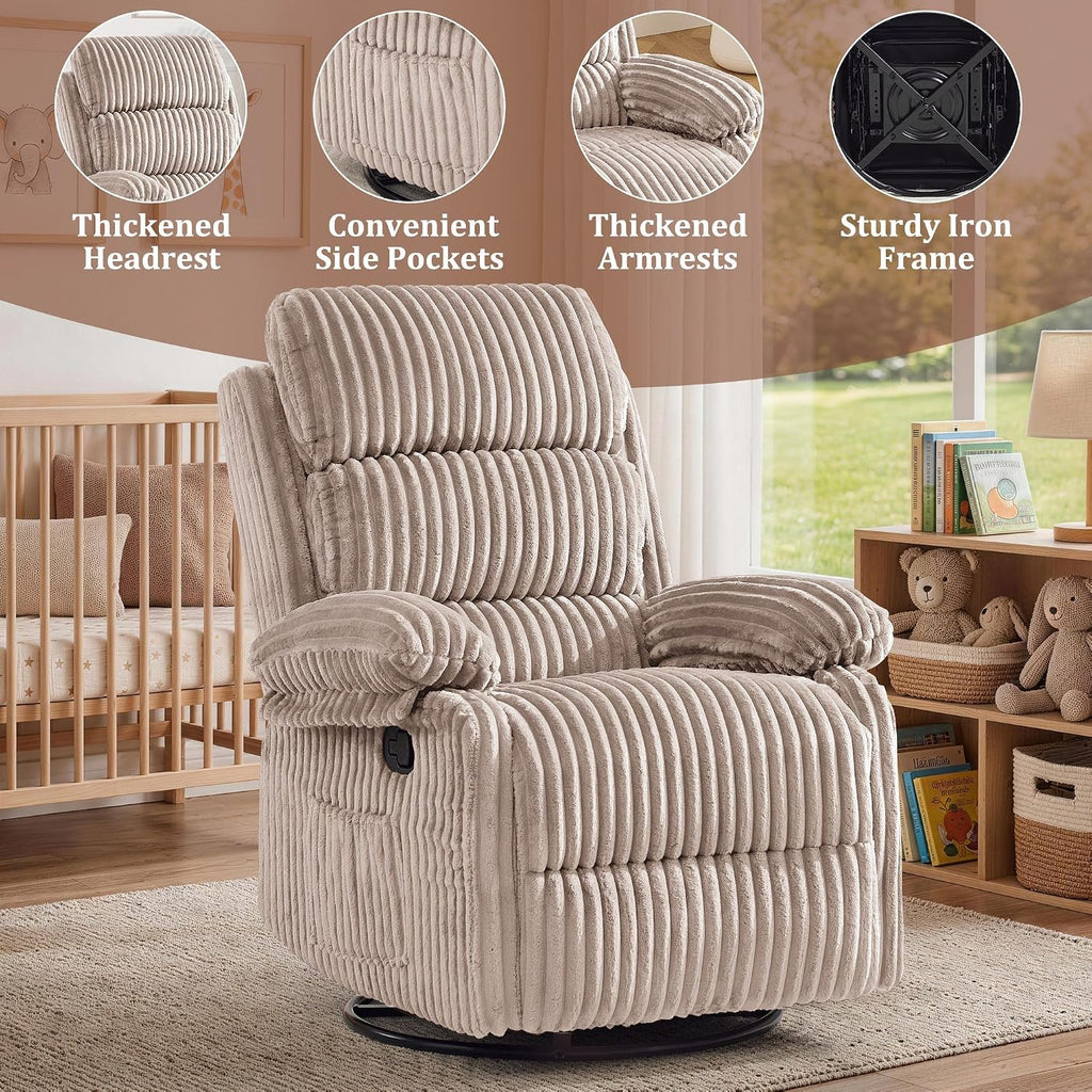 Korser Rocking Recliner Chair, Nursery Rocker Chair for Adults, Small Recliners for Small Spaces, Swivel Rocker Recliner with Cushion, Upholstered Rocking Chairs for Living Room, RV, Chenille