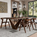 Furniture of America Nazaen III Mid-Century Modern Solid Wood 5-Piece Live Edge Dining Set – 82.5" Brown Table with Upholstered Chairs for Home Kitchen, Dinette, Rich Walnut