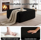 Corduroy Ottoman, Modern Boneless Cloud Foot Rest Foam Support, Oversized Modular Sectional Sofa Stool for Living Room, Bedroom & Small Spaces, No Assembly Required (Black, Ottoman)