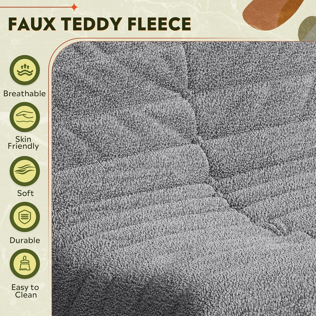 WLIVE Bean Bag Chair for Adults, Teddy Fleece Togo Chair, Giant, Memory Foam, for Living Room and Bedroom, Single, Grey