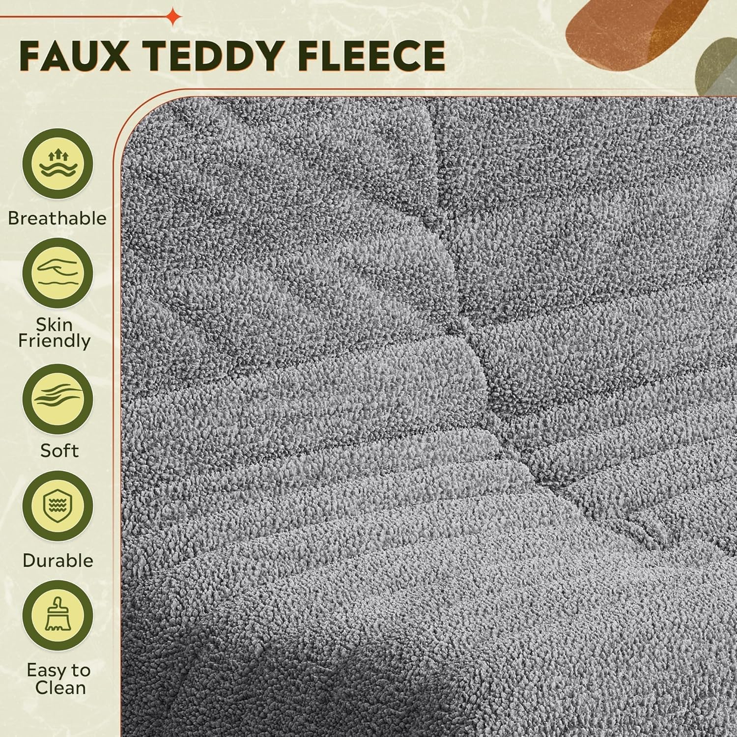 WLIVE Bean Bag Chair for Adults, Teddy Fleece Togo Chair, Giant, Memory Foam, for Living Room and Bedroom, Single, Grey