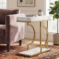 Tribesigns C Shaped Side Table for Coach Modern Narrow End Table with Metal Frame,Sofa Table Bedside Table for Living Room Bedroom (White&Gold)