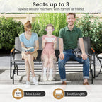 Tangkula 3-Person Outdoor Glider Bench, Patio Gliding Loveseat with Breathable Fabric Seat, Curved Teak Wood Armrests and Metal Frame, Swing Rocking Chair for Backyard (Grey, 3 Seat)