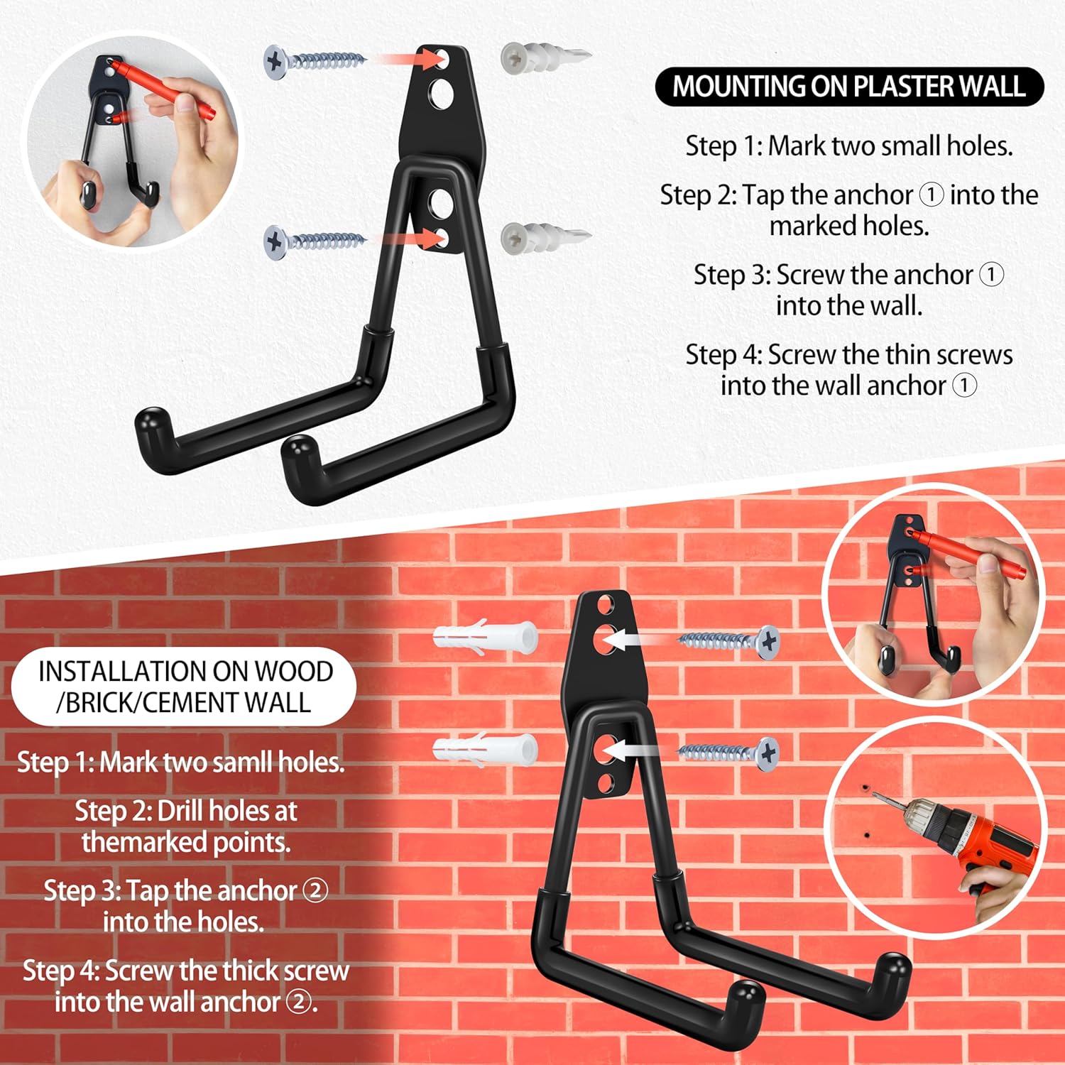 28 Pack Garage Hooks Heavy Duty - Garage Storage and Organization Ladder Hooks with Non Slip PVC Coating for Hanging Bike，Ladder，Garden Tools，Hose