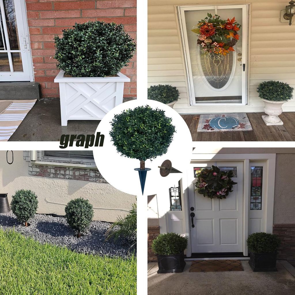 kyesyes Artificial Boxwood Ball Bush 27" Tree UV Resistance Rated with Spike. Easy to Push in The Ground.Plant Looks Great in a Planter Anywhere. Indoor/Outdoor Decor 2 Pack