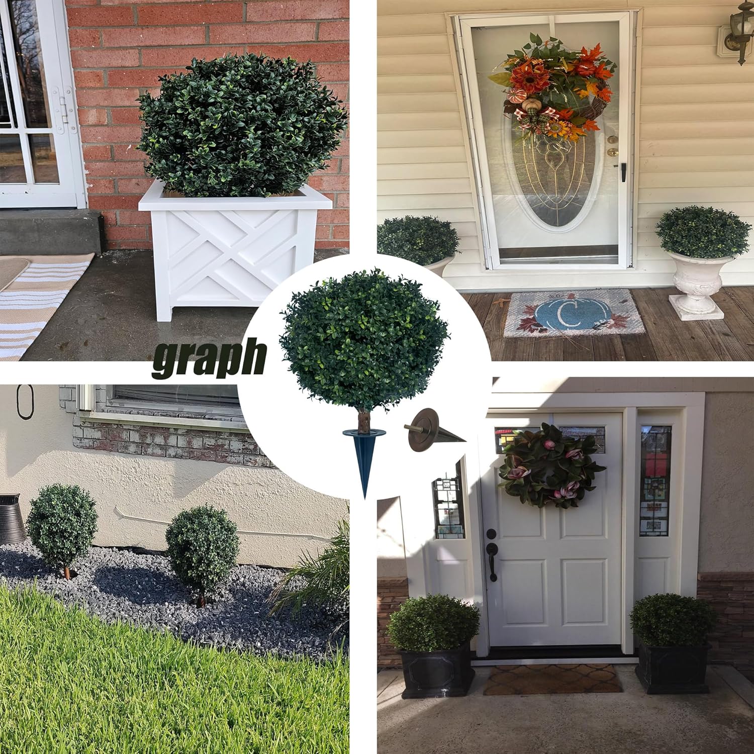 kyesyes Artificial Boxwood Ball Bush 27" Tree UV Resistance Rated with Spike. Easy to Push in The Ground.Plant Looks Great in a Planter Anywhere. Indoor/Outdoor Decor 2 Pack