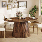 Tribesigns 59" Dining Table for 4-6 People, Farmhouse Dining Room Table with Heavy Pedestal, Oval Wood Kitchen Dinner Table for Living Room, Kitchen, Rustic Brown, 59.06" W x 39.37" D