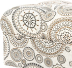 Adeco 20-inch Tufted Ottoman Stool with Wood Legs, Upholstered Foot Rest for Living Room & Bedroom, Mid-Century Boho Accent Stool, Teal Paisley Floral