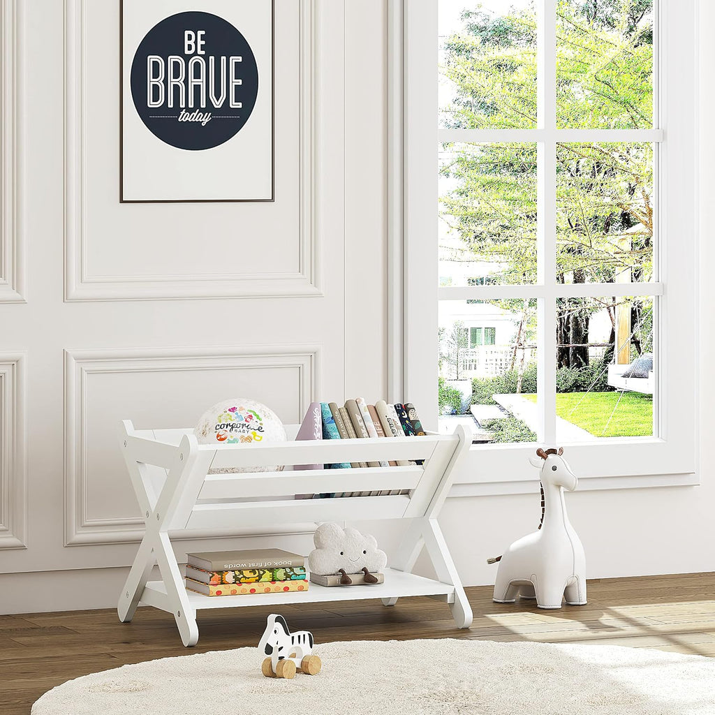 UTEX Kids Bookshelf with Caddy, Toddler Bookshelf, Book Storage Organizer, Small Book Shelf for Kids Rooms, Nursery, Playroom, White