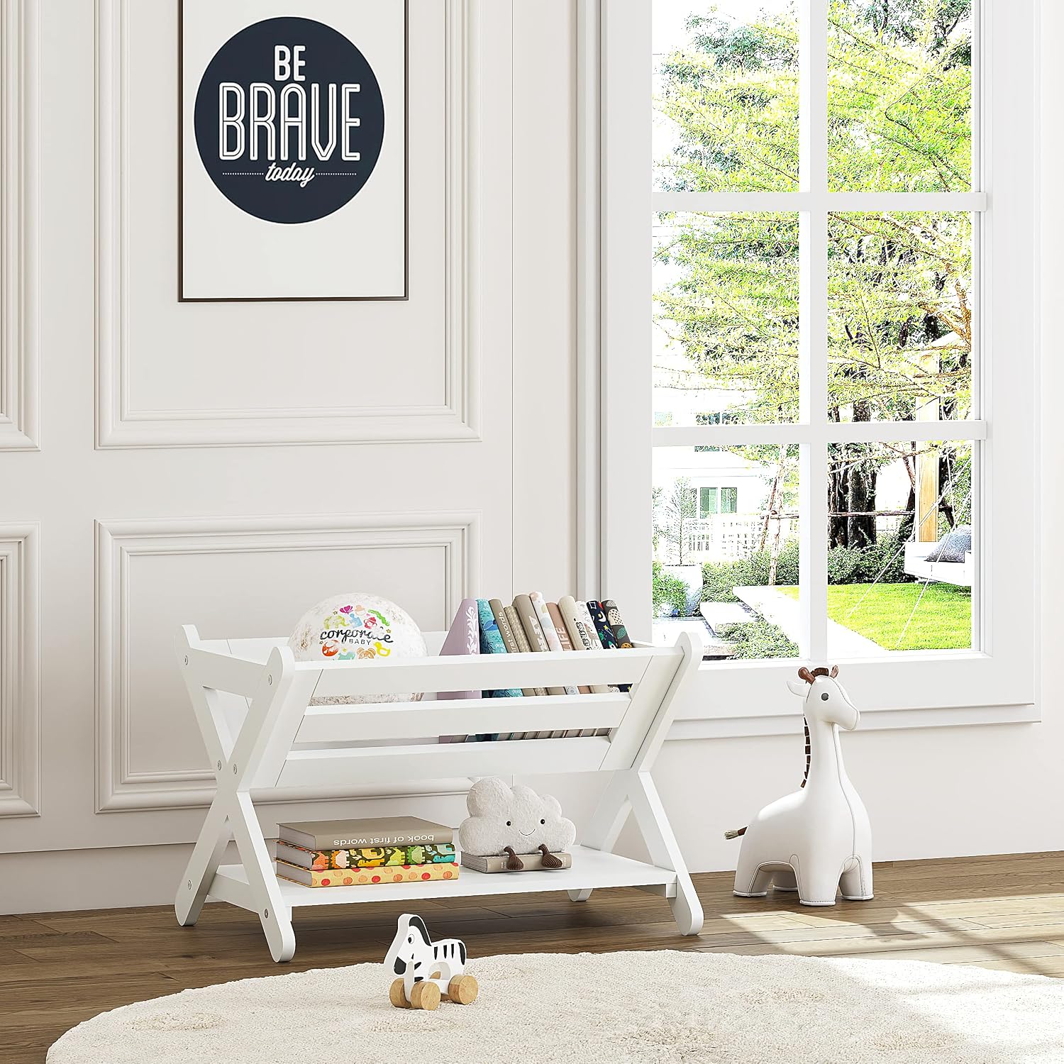 UTEX Kids Bookshelf with Caddy, Toddler Bookshelf, Book Storage Organizer, Small Book Shelf for Kids Rooms, Nursery, Playroom, White