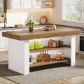 Tribesigns 55-Inch Kitchen Island with Storage, Farmhouse Center Island Table for Kitchen, Dining Room, Living Room (1, Brown and White)