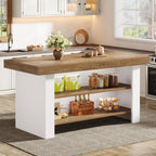 Tribesigns 55-Inch Kitchen Island with Storage, Farmhouse Center Island Table for Kitchen, Dining Room, Living Room (1, Brown and White)
