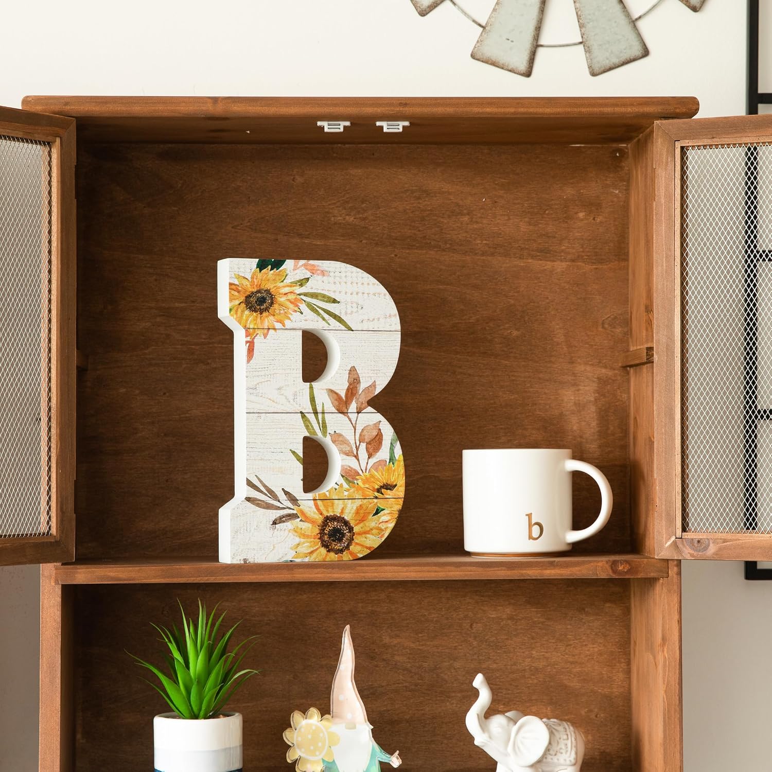 COLLECTIVE HOME - 10" Wood Lettes for Wall Decor, Sunflower Tabletop Alphabet Decoration, DIY Farmhouse Decor, Rustic Freestanding Monogram Block (R)