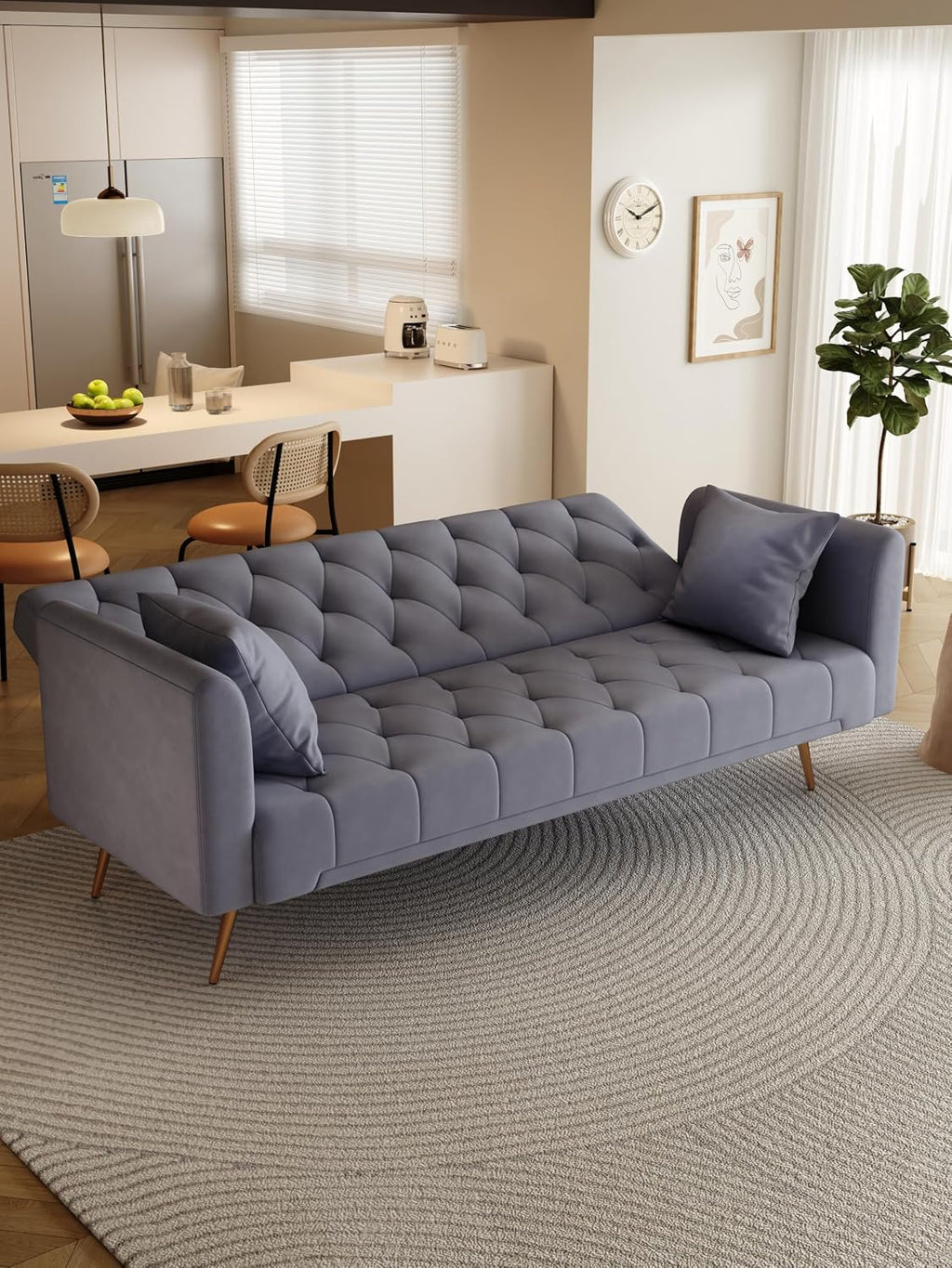 Small Space Solution: 71-inch Grey Velvet Convertible Love Seat