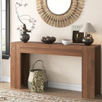 knoworld 63-Inch Long Console Table with LED Light, Farmhouse Sofa Table Behind Couch, Wooden Console Table for Entryway Hallway Entrance Living Room, Brown