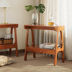 LITTLE TREE Solid Wood End Table with Storage Shelf, Narrow 2-Tier Side Table for Small Spaces, Tall Nightstand for Living Room, Dark Brown