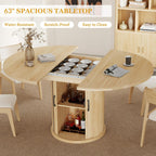 47.2"–63" Extendable Dining Room Table for 4-8, Round-to-Oval Expandable Dining Table with Dust-Proof 2-Tier Shelf, Space-Saving Wood Kitchen Table for Living Room, Oak
