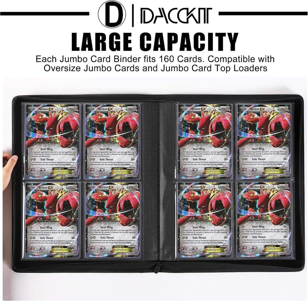 D DACCKIT Binder for Jumbo Card Sleeves and Top Loader，Fits 160 Cards - Premium 4 Pocket Large Card Binder Compatible with 6X9" Top Loaders（Model J4P160，Classic Black）