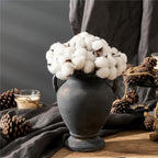 PORCER Ceramic Rustic Flower Vase with Handles, 8.36 Inch Tall Vintage Pottery Home Decor, Farmhouse Terracotta Vase for Living Room, Table, Shelf, Mantel Decoration, Farmhouse- Black Bronze