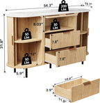 54" Fluted Sideboard Buffet Cabinet with Storage, Mid Century Coffee Bar with LED Light & Slide Doors, 2 Drawers, Modern Storage Cabinet for Kitchen, Living Room, Faux White Marble Top, Oak