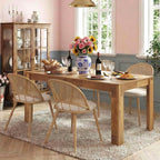 STHOUYN Farmhouse Wood Dining Room Table Set with 4 Upholstered Chairs, Rectangular Kitchen Table and Chairs Set of 6, 4 Seater Restaurant (71" Brown Table + 4 White Chairs)