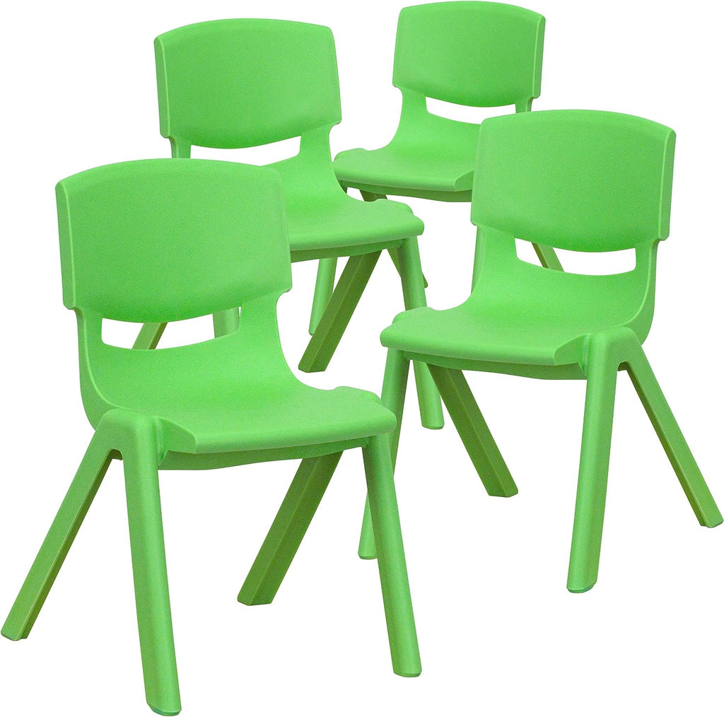 EMMA + OLIVER 4 Pack Green Plastic Stack School Chair with 12" Seat Height - Kids Chair