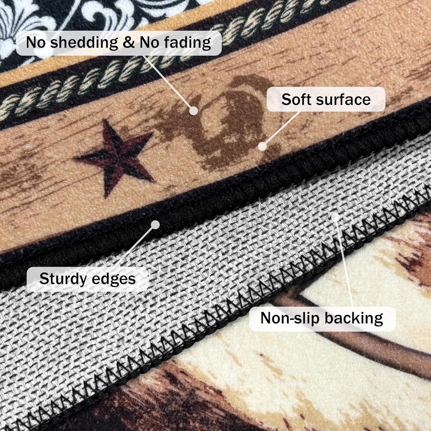 Western Runner Rug 2x6 for Hallway Brown Texas Star Rustic Home Decor Soft Throw Carpet Non Slip Entryway Mat Washable Area Rug for Laundry Bedroom Bathroom (Deep Brown, 2' x 6')
