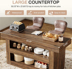 Tribesigns 55-Inch Kitchen Island with Storage, Farmhouse 3-Tier Stationary Island Table with Large Countertop, Wooden Coffee Bar Table Storage Cabinet for Kitchen, Dining Room, Living Room, Brown