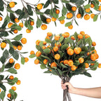 Daifunli 10 Pcs Artificial Tangerine Branches 25 Inch Realistic Faux Oranges Fruit with Green Leaves Simulation Orange Branch Decorative Kumquat Tangerine for Vase Home Party Decoration (6 Oranges)