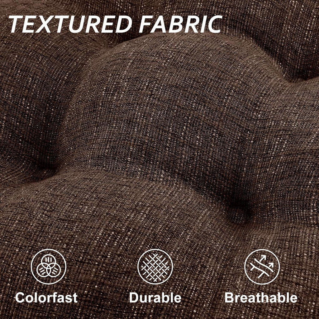 Basic Beyond Chair Cushions for Dining Chairs 6 Pack, Kitchen Chair Cushion with Ties and Non Slip Backing, 15.5 x 15.5 inches Tufted Chair Pads for Dining Chairs, Brown