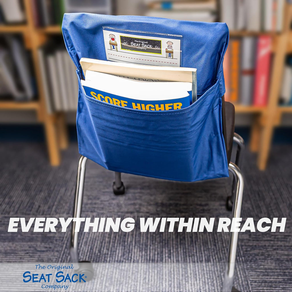 Seat Sack Student Chair Storage Pocket - 19", Single Pocket, Classroom Chair Organizer for Student Desks, Durable Over-the-Chair Storage, Ready-to-Use Name Tag Window, Blue, 1-Pack