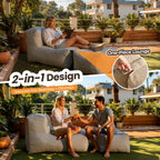 Outdoor Indoor Bean Bag Chair with Ottoman, 2-in-1 Lounge Beanbag with Filling, Water-Repellent Polyester Patio Sofa, Full-Body Ergonomic Support Floor Seating, Dark Gray