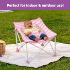 Bright Starts Pop ’N Chill Baby Chair Travel Seat, Indoor/Outdoor Use, Portable Infant Seat with Removable UPF 50+ Canopy, Pink, 0-6 Months