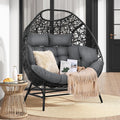 IRONCK Egg Chair Outdoor, Double Egg Lounge Chair with Thickened Padded Cushions and Headrests, 700 Lbs 2 Person Egg Loveseat for Garden, Indoor, Porch, Balcony, Patio, Dark Gray