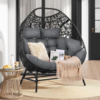 IRONCK Egg Chair Outdoor, Double Egg Lounge Chair with Thickened Padded Cushions and Headrests, 700 Lbs 2 Person Egg Loveseat for Garden, Indoor, Porch, Balcony, Patio, Dark Gray