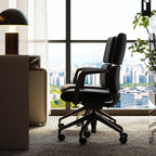 TOMU Genuine Leather Office Desk Chair with Wheels, Ergonomic Leather Executive Chair, Mid Back, Swivel Base with Adjustable Tilt, Modern Style, Luxury Aluminum Frame